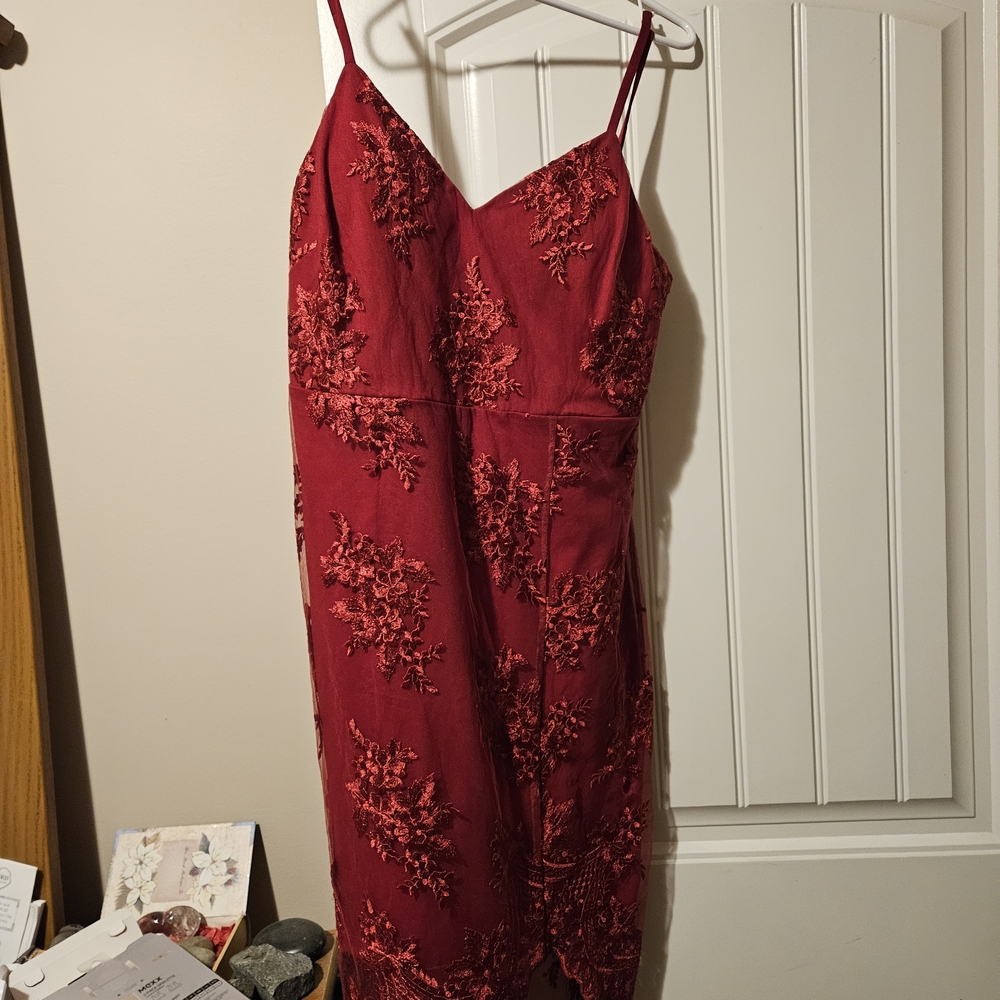 Guess Red Floral Lace Dress
